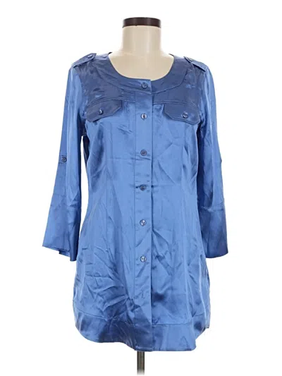 Pre-owned Tyler Boe 3/4 Sleeve Silk Top Blue Keyhole Neckline Tops