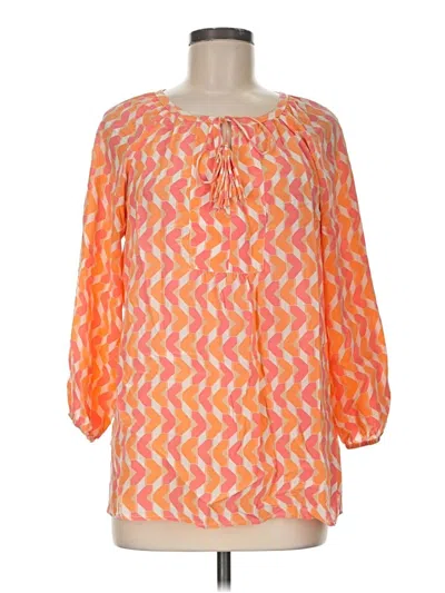 Pre-owned Tyler Boe 3/4 Sleeve Silk Top Orange Keyhole Neckline Tops
