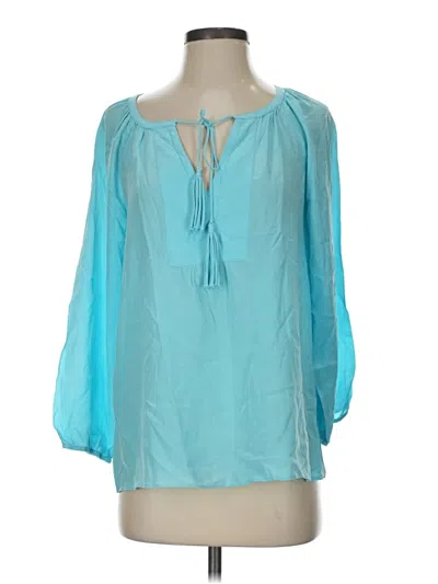 Pre-owned Tyler Boe 3/4 Sleeve Silk Top Teal Keyhole Neckline Tops