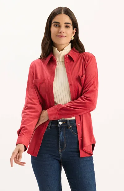 Tyler Boe Addison Faux Suede Shirt In Vermillion In Red