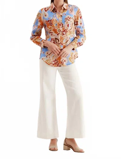 Tyler Boe Addison Linen Paisley Blouse In Blue Multi