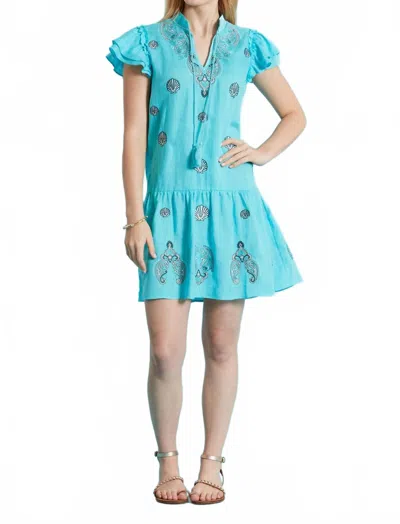 Tyler Boe Aimee Embroidery Linen Dress In Seaside In Blue