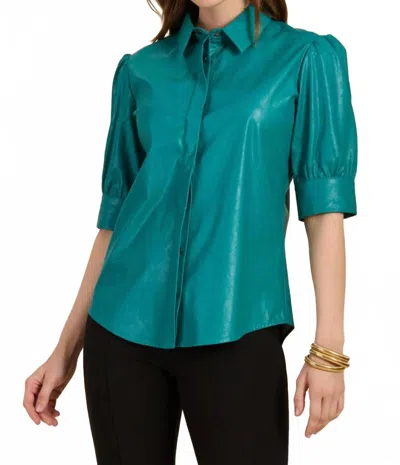 Tyler Boe Alice Pleather Shirt In Deep Lake In Blue