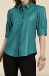 Tyler Boe Alice Vegan Leather Shirt In Deep Lake In Multi