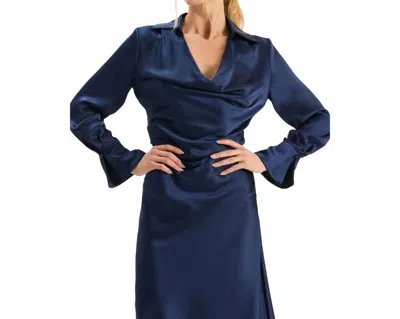 Tyler Boe Astrid Charmeuse Blouse In Mid Navy In Blue