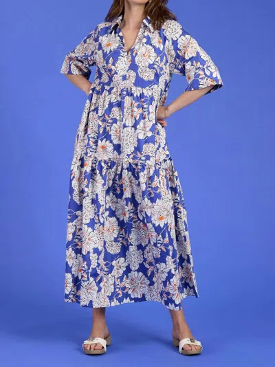 Tyler Boe Cara Tiered Midi Dress In Sapphire Floral In Multi