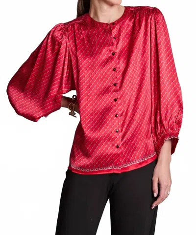 Tyler Boe Carrie Silk Charmeuse Button Top In Red