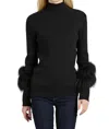 Tyler Boe Cashmere Mock Neck With Fur Sweater In Black In Black