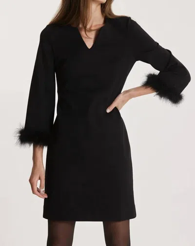 Tyler Boe Chelsea Ponti Feather Sleeve Dress In Black