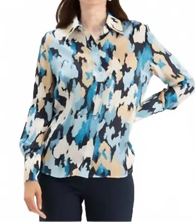 Tyler Boe Chloe Silk Camo Blouse In Blue Clouds In Multi