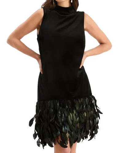 Tyler Boe Colette Feather Hem Velvet Dress In Black