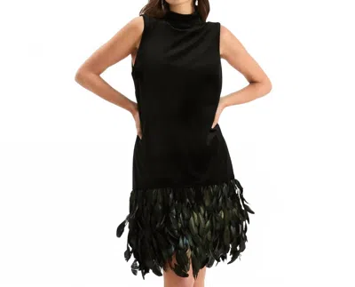 Tyler Boe Colette Feather Trim Velvet Dress In Black