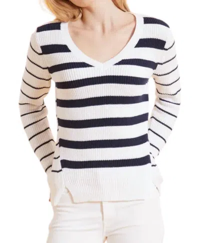 Tyler Boe Cotton Striped Shaker Sweater In Navy In Blue