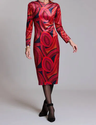 Tyler Boe Dana Midi Velvet Paisley Dress In Multi In Red