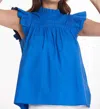 Tyler Boe Eloise Cotton Flutter Sleeve Top In Bluebell In Blue