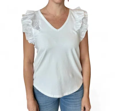 Tyler Boe Emerson Cotton Spandex Double Ruffle Vneck Tee In White