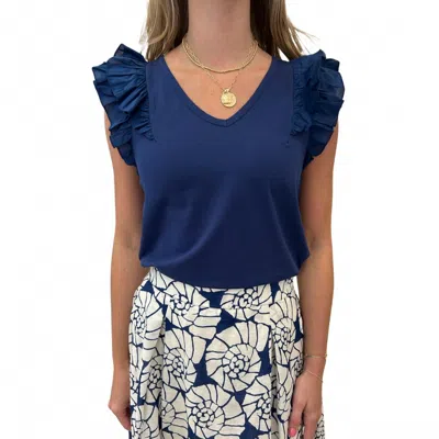 Tyler Boe Emerson Ruffle-sleeve Tee In Bell Weather Blue