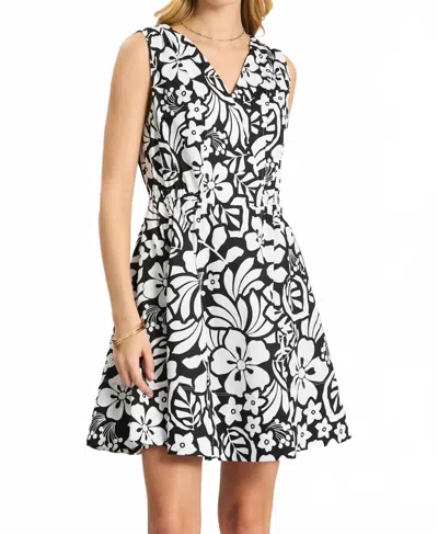 Tyler Boe Emory Floral Sleeveless Wrap Dress In Black & White In Multi