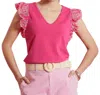 Tyler Boe Erin Eyelet Sleeve Tee Top In Caberet Pink In Multi