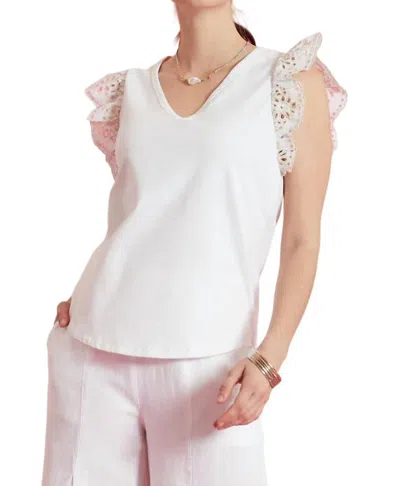 Tyler Boe Erin Eyelet Sleeve Tee Top In White In Burgundy