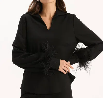 Tyler Boe Erin Ponte Feather Sleeve Top In Black