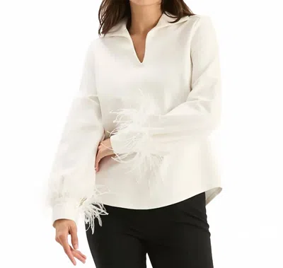 Tyler Boe Erin Ponte Feather Sleeve Top In Ivory In White