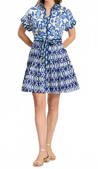 Tyler Boe Hailey Mini Dress In Graphic Folly In Blue