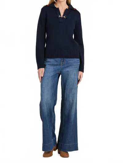 Tyler Boe Horse Bit Polo Sweater In Navy In Animal Print