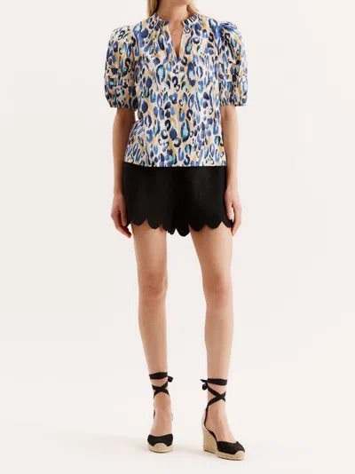 Tyler Boe Jenna Animal Print Top In Aqua Multi In Black