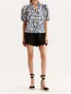 Tyler Boe Jenna Cotton Blouse In Aqua Animal In Blue