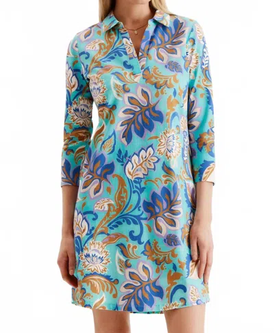 Tyler Boe Johnny Shirtdress In Aqua Filigree In Multi