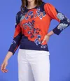 Tyler Boe Julianne Floral Print Sweater In Mandarin Orange