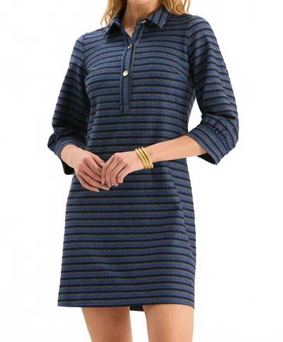 Tyler Boe Kat Knit Golden Button Dress In Navy Royal White In Blue