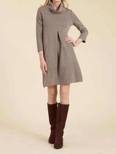 TYLER BOE KIM COWL NECK DRESS IN HOUNDSTOOTH