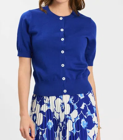 Tyler Boe Kit Cotton Blend Short Sleeve Cardigan In Bluing In Blue