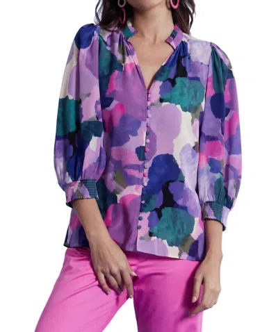 Tyler Boe Krista Silk Watercolor Blouse In Purple Multi