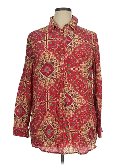 Pre-owned Tyler Boe Long Sleeve Silk Top Red Paisley Pattern Collared Neckline Tops