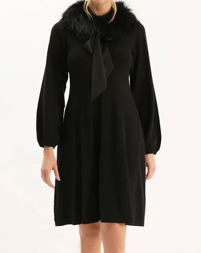 Tyler Boe Meghan Knit Dress With Fur Collar In Black