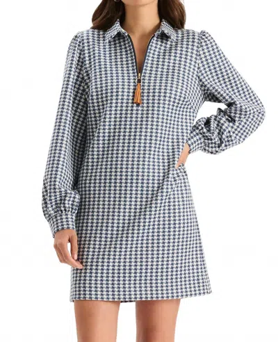 Tyler Boe Melanie Knit Dress In Houndstooth Navy In Multi
