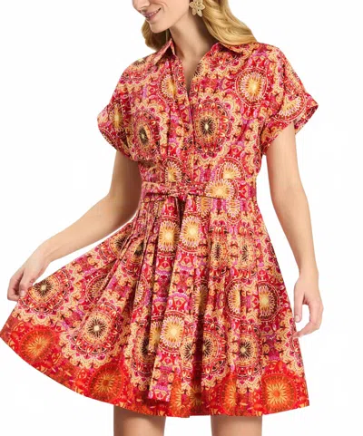 Tyler Boe Mosaic Border Hailey Shirtdress In Motifs In Red