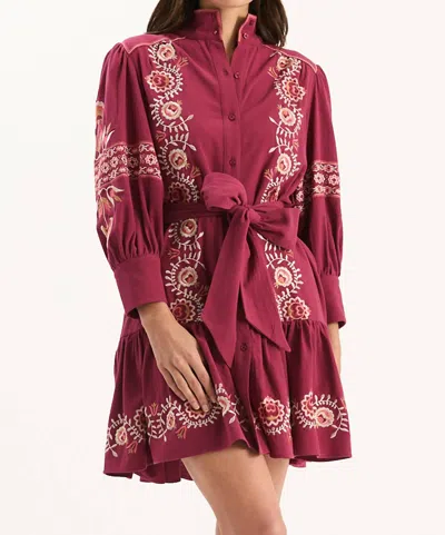 Tyler Boe Nikki Embroidered Dress In Anemone In Burgundy