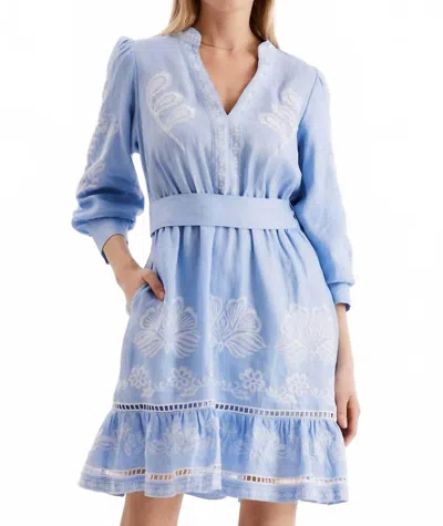 Tyler Boe Nora Embroidered Mini Dress In Porcelain In Blue