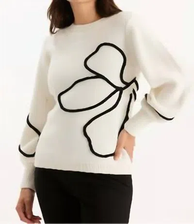 Tyler Boe Novelty Yarn Sweater With Soutache In Ivory With Black In White