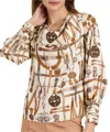 Tyler Boe Olivia Silk Equestrian Blouse In Ivory In Multi
