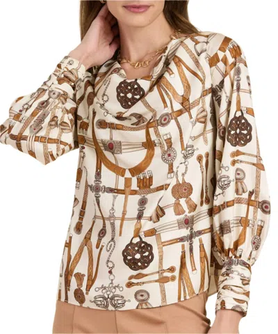 Tyler Boe Olivia Silk Equestrian Blouse In Ivory In Multi