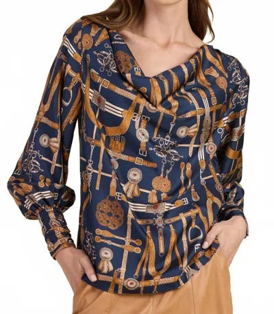 Tyler Boe Olivia Silk Equestrian Top In Navy In Multi