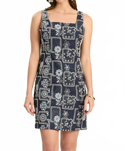 Tyler Boe Pamela Embroidered Shift Dress In Dark Denim In Blue