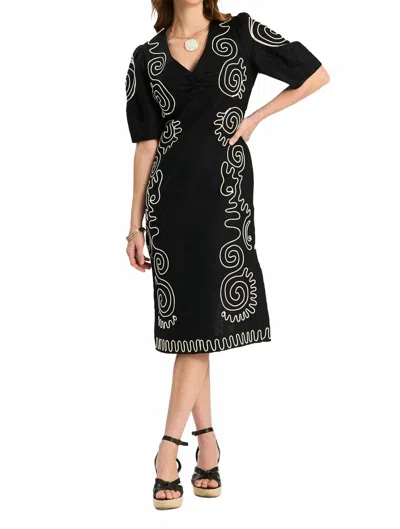 Tyler Boe Posie Linen Embroidered Midi Dress In Black