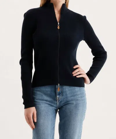Tyler Boe Ribbed Cardigan Sweater In Navy In Blue