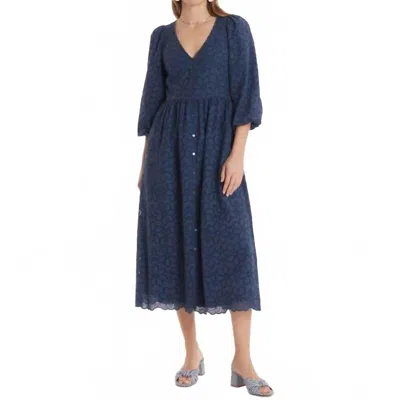 Tyler Boe Sabrina Eyelet Midi Dress In Navy In Blue